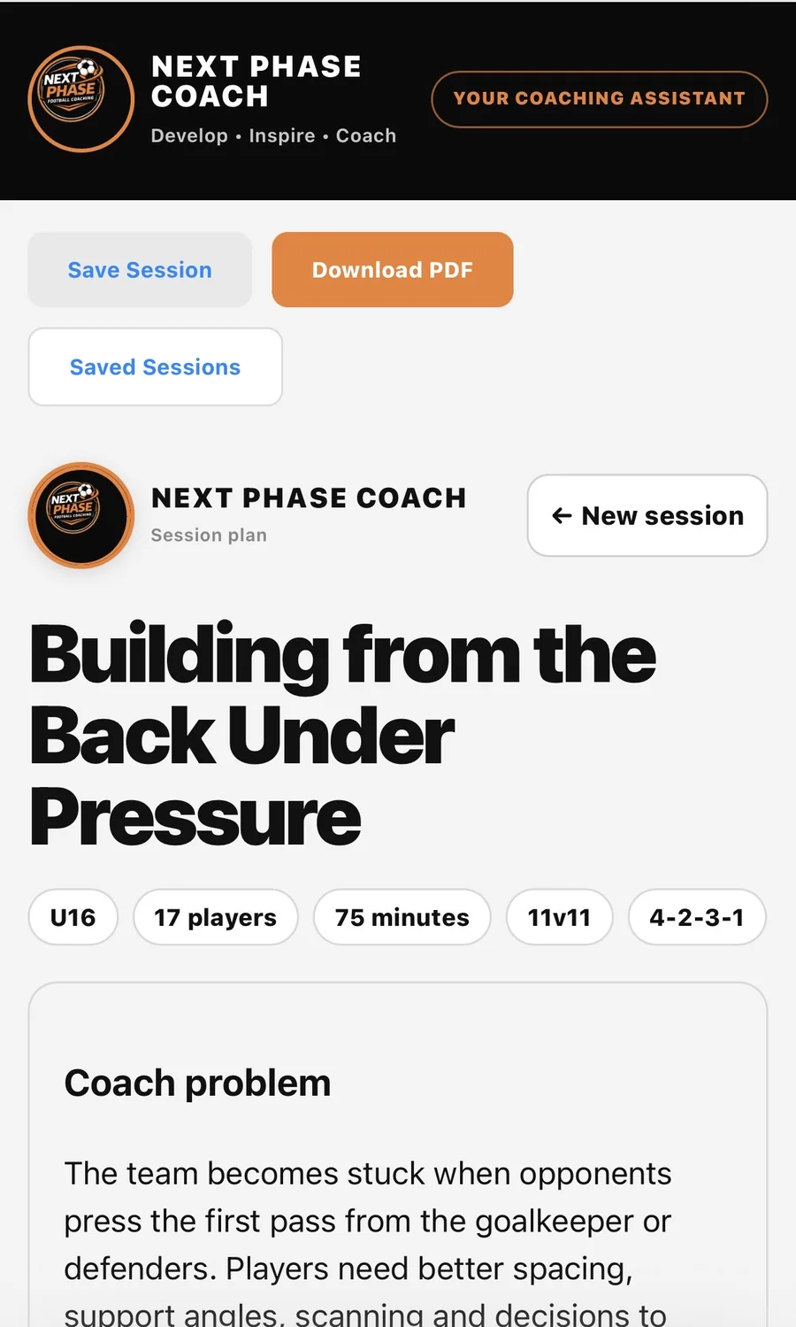 Next Phase Coach generated session plan